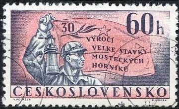 Checoslovaquia 1962 Scott 1104 Sello * Minero y Bandera 60h Matasello de favor Preobliterado Ceskolovensko Czechoslovakia Tchecoslovaquie